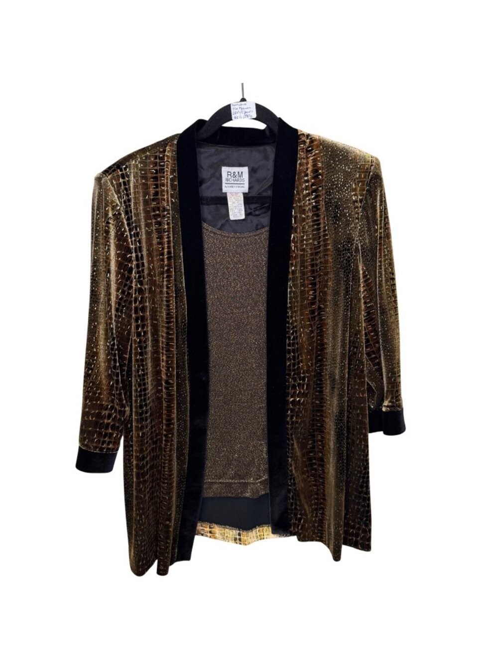 VTG R&M Richards Gold Metallic Jacket & Tank Set Size 14 Crocodile Velvet Trim